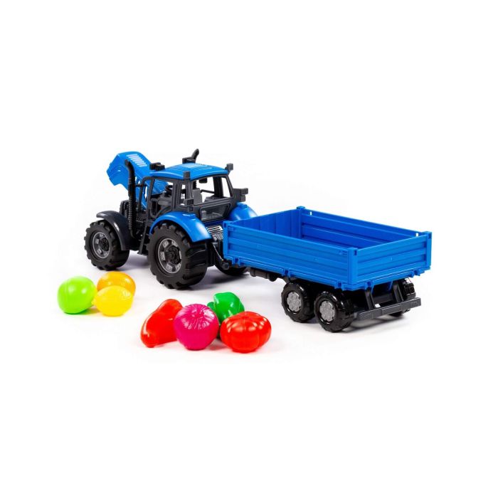 435039 Polesie Tractor Progress with inertial trailer (blue) + constructor Maxi (6 elements) (in a box)