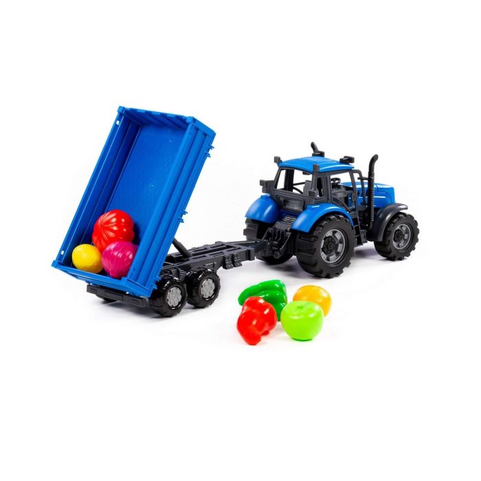 435039 Polesie Tractor Progress with inertial trailer (blue) + constructor Maxi (6 elements) (in a box)