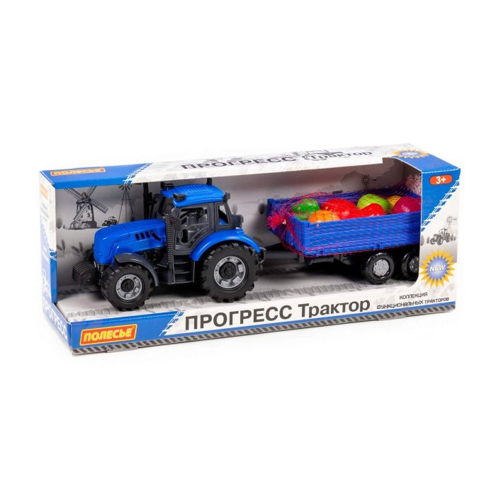 435039 Polesie Tractor Progress with inertial trailer (blue) + constructor Maxi (6 elements) (in a box)