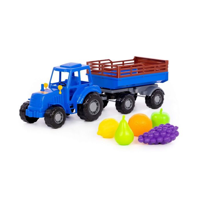 435041 Polesie Tractor Altai (blue) with trailer Ь1 + a set of tools (8 elements) (in a grid)