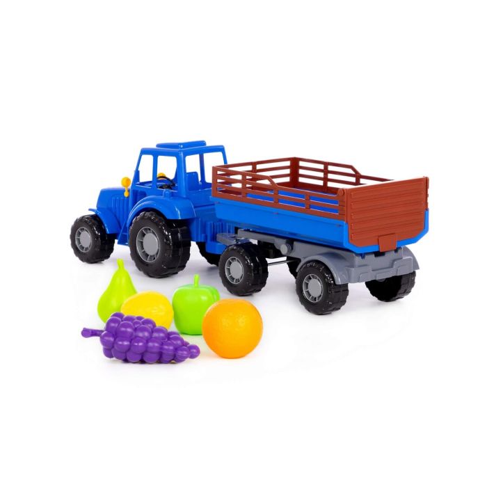 435041 Polesie Tractor Altai (blue) with trailer Ь1 + a set of tools (8 elements) (in a grid)