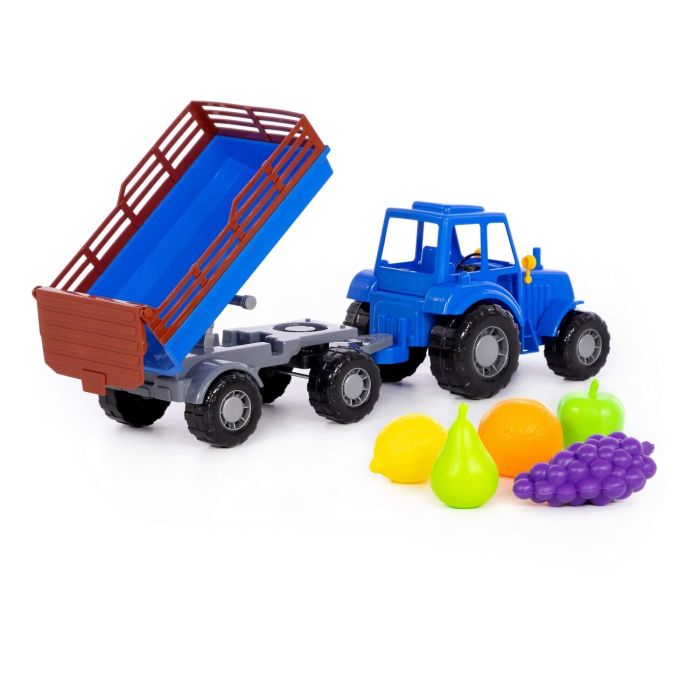 435041 Polesie Tractor Altai (blue) with trailer Ь1 + a set of tools (8 elements) (in a grid)