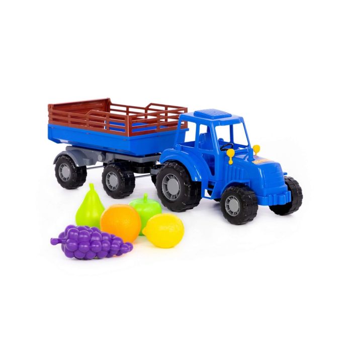 435041 Polesie Tractor Altai (blue) with trailer Ь1 + a set of tools (8 elements) (in a grid)