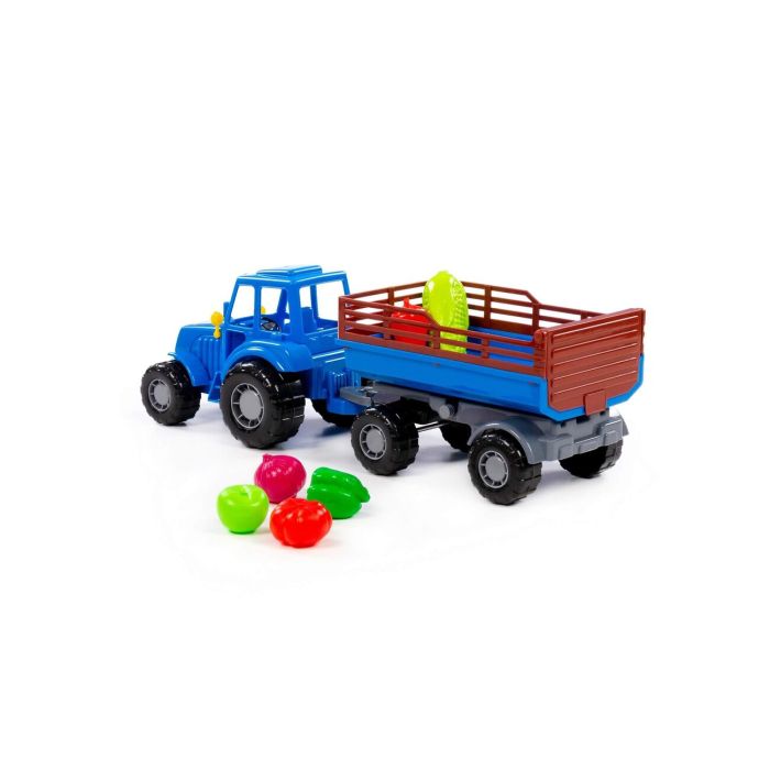 435042 Polesie Tractor Altai (blue) with trailer Ь2 + set of products (5 elements) (in a grid)