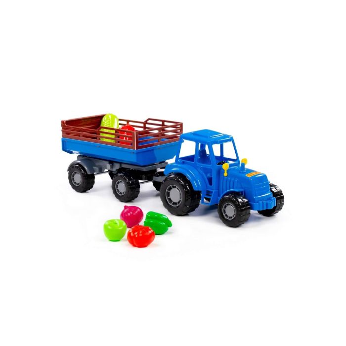 435042 Polesie Tractor Altai (blue) with trailer Ь2 + set of products (5 elements) (in a grid)