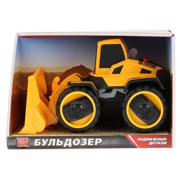 Car light + sound BULDOSER length 25cm, plastic, inertz. in Russian kor. TM Technopark.