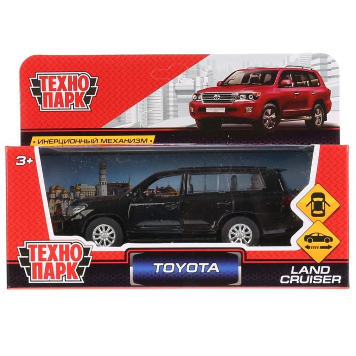 Metal car TOYOTA LAND CRUISER length 12,5 cm, doors, inertz, black, cor. Technopark