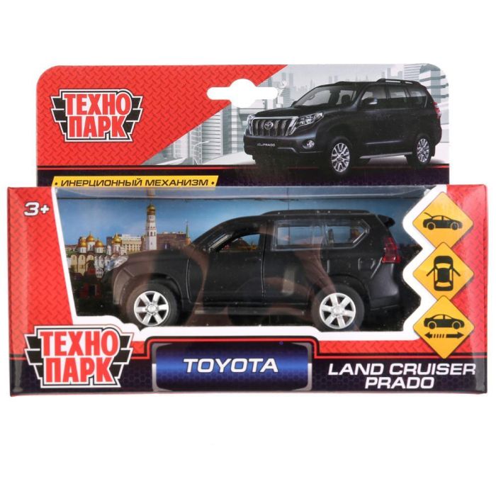 Metal car TOYOTA PRADO matt 12 cm, doors, luggage, inertz, black, cor. Technopark