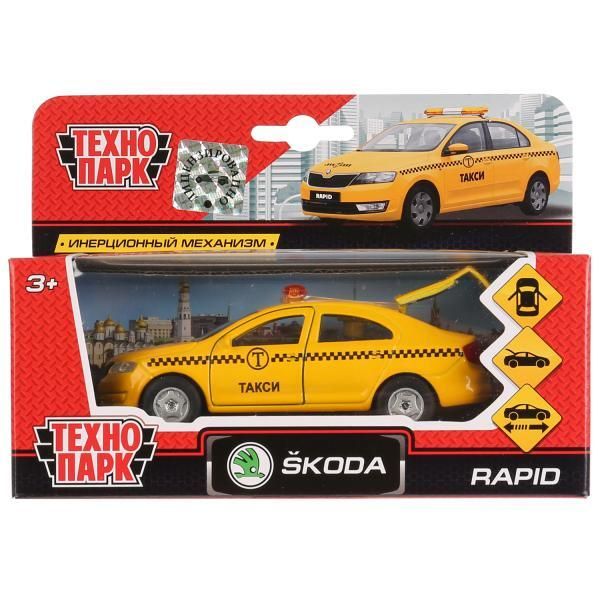 Metal car SKODA rapid TAXI, 12 cm, doors, luggage, inertz, cor. Technopark