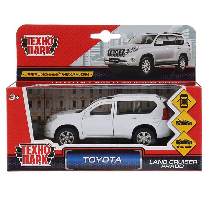 Metal car TOYOTA PRADO 12 cm long, doors, luggage, inertz, white, cor. Technopark