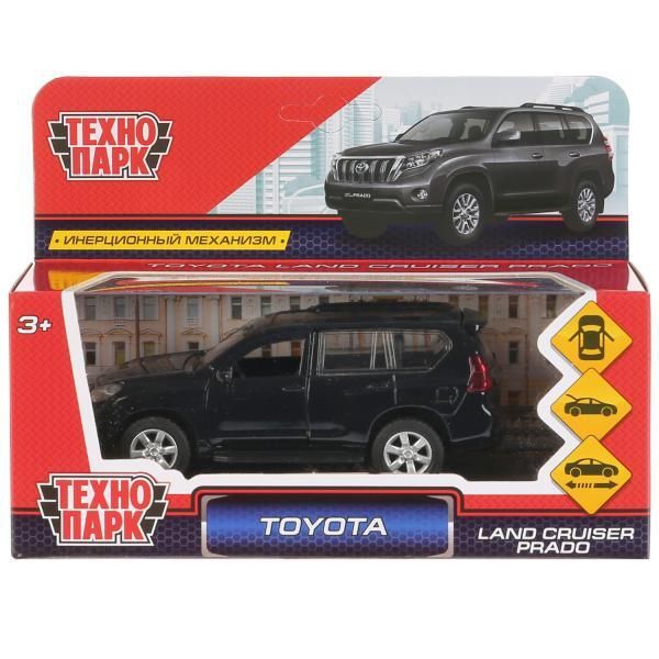 Metal car TOYOTA PRADO, 12 cm, open doors, luggage, inertz, black, cor. Technopark