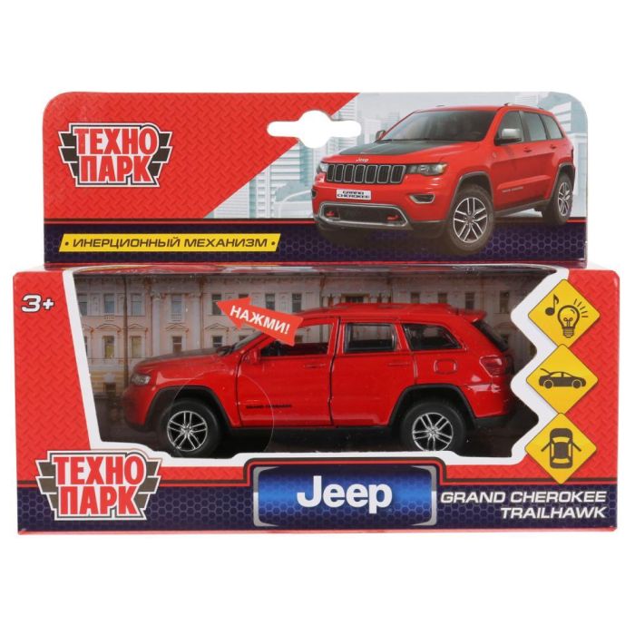 Car metal light-sound JEEP GRAND CHEROKEE 12 cm, doors, bug, in, red, cor. Technopark