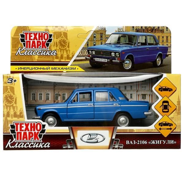 Metal car VAZ-2106 ZHIGULI 12 cm long, doors, luggage, inertz, blue, cor. Technopark