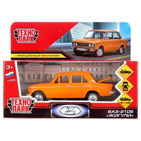 Metal car VAZ-2106 ZHIGULI 12 cm, doors, luggage, inertz, orange, cor. Technopark