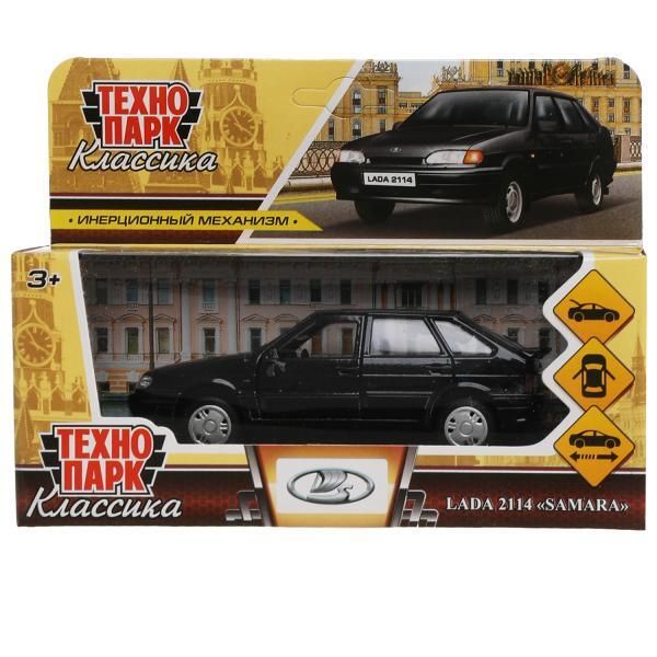 Metal car LADA-2114 SAMARA, 12 cm, doors, bug, iner., black, cor. Technopark