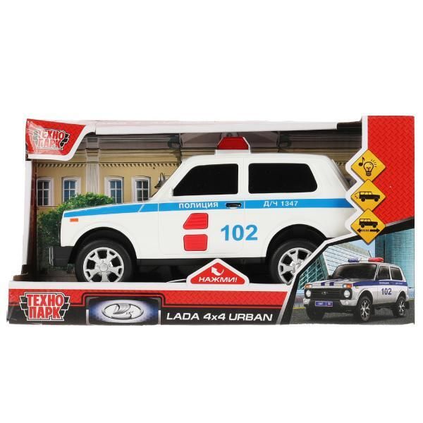 Plastic car light-sound LADA 4x4 URBAN POLICE 19,5 cm, 2 buttons, inert, cor. Technopark