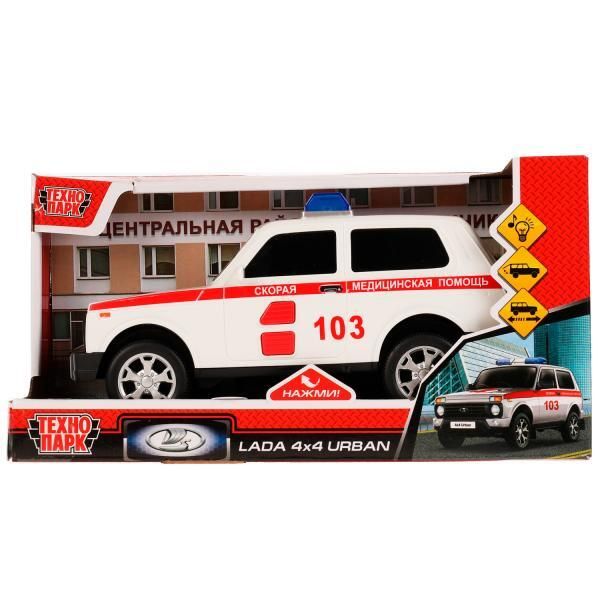 Plastic car light-sound LADA 4x4 URBAN EMERGENCY 19,5 cm, 2 buttons, inert, cor. Technopark