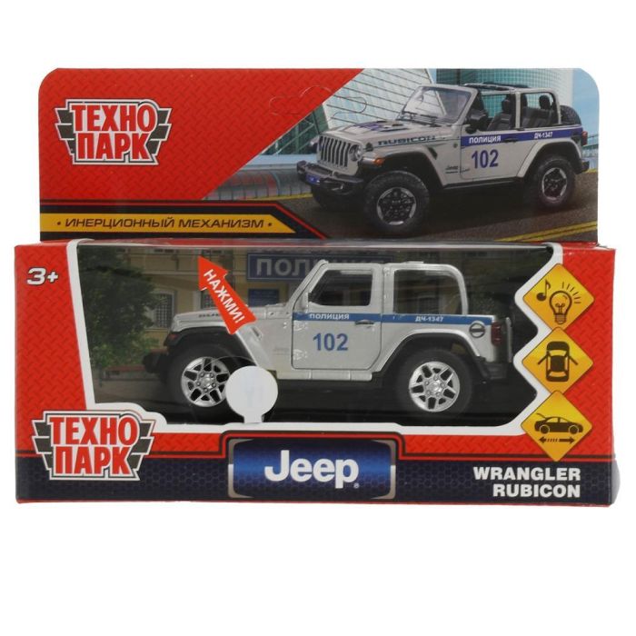 Car metal light-sound JEEP WRANGLER RUBICON POLICE 12 cm, doors, bug, cor. Technopark