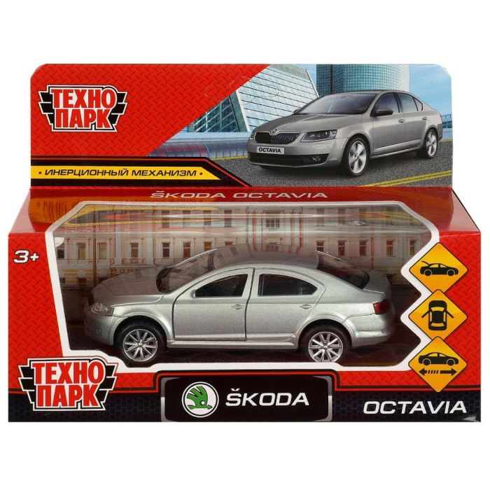 Metal car SKODA OCTAVIA 12 cm, doors, luggage, inertia, silver cor. Technopark in kor.2*36pcs