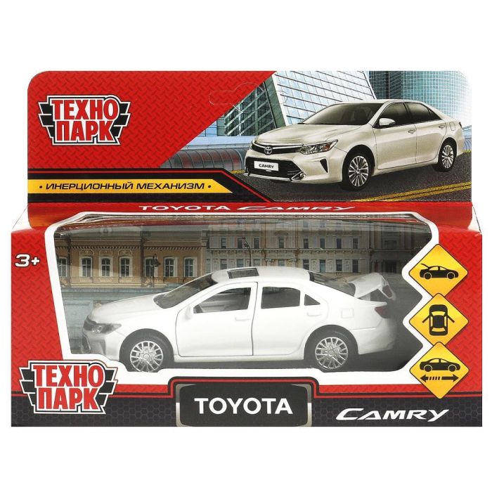 Metal car TOYOTA CAMRY 12 cm, doors, luggage, inertz. white, kor Technopark