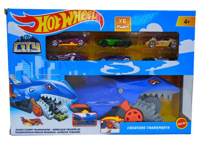 Hot Wheel  Truck - Shark with cars 6 pieces