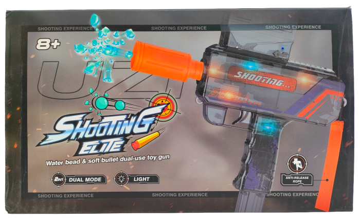 Hydrogel gun UZI 2in1 with soft bullets and orbizas