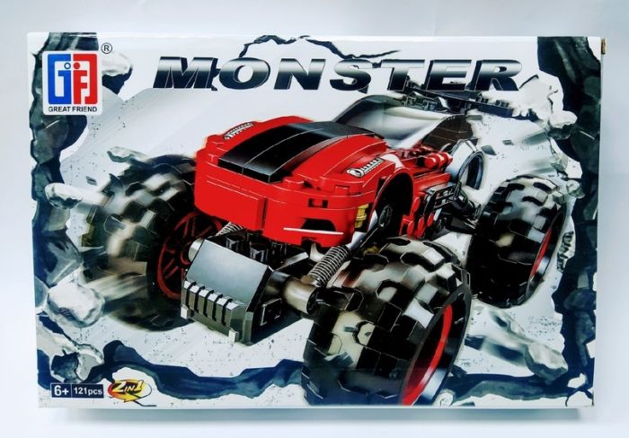 Constructor - car  Monster  2in1 red, 121 pieces